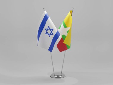 Myanmar - İsrail İşbirliği Bayrakları, Beyaz Arkaplan - 3D Yapılandırma