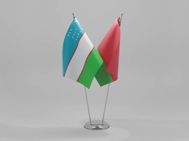 Belarus - Özbekistan İşbirliği Bayrakları, Beyaz Arkaplan - 3D Render