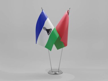 Belarus - Lesotho İşbirliği Bayrakları, Beyaz Arkaplan - 3D Render