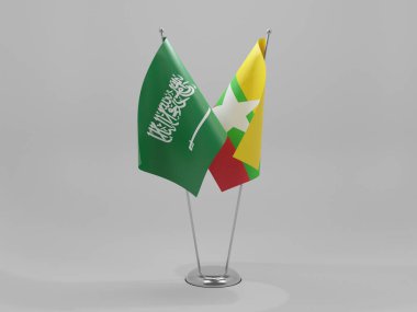 Myanmar - Suudi Arabistan İşbirliği Bayrakları, Beyaz Arkaplan - 3D Yapılandırma
