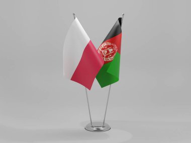Afganistan - Polonya İşbirliği Bayrakları, Beyaz Arkaplan - 3D Yapılandırma