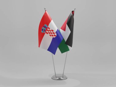 Ürdün - Hırvatistan İşbirliği Bayrakları, Beyaz Arkaplan - 3D Hazırlama