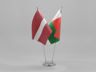 Madagaskar - Letonya İşbirliği Bayrakları, Beyaz Arkaplan - 3D Render