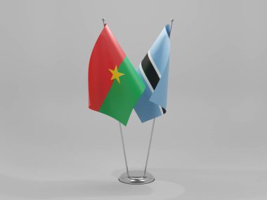 Botswana - Burkina Faso İşbirliği Bayrakları, Beyaz Arkaplan - 3D Render