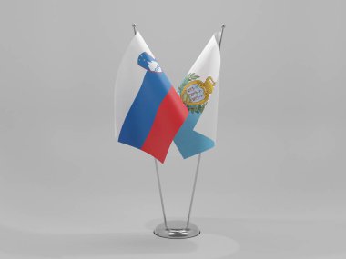 San Marino - Slovenya İşbirliği Bayrakları, Beyaz Arkaplan - 3D Render