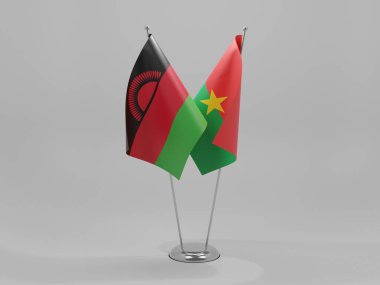 Burkina Faso - Malavi İşbirliği Bayrakları, Beyaz Arkaplan - 3D Render