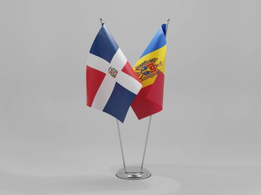Moldova - Dominik Cumhuriyeti İşbirliği Bayrakları, Beyaz Arkaplan - 3D Render