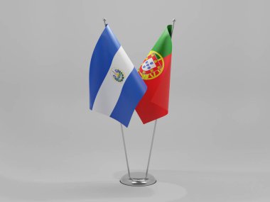 Portekiz - El Salvador İşbirliği Bayrakları, Beyaz Arkaplan - 3D Render