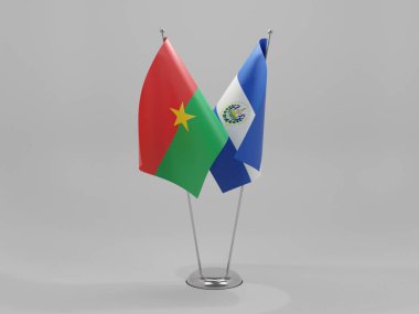El Salvador - Burkina Faso İşbirliği Bayrakları, Beyaz Arkaplan - 3D Render