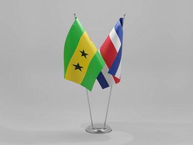 Kosta Rika - Sao Tome ve Principe İşbirliği Bayrakları, Beyaz Arkaplan - 3D Render