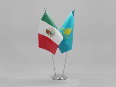 Kazakistan - Meksika İşbirliği Bayrakları, Beyaz Arkaplan - 3D Render