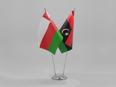 Libya - Umman İşbirliği Bayrakları, Beyaz Arkaplan - 3D Hazırlama