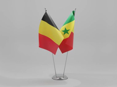 Senegal - Belçika İşbirliği Bayrakları, Beyaz Arkaplan - 3D Render