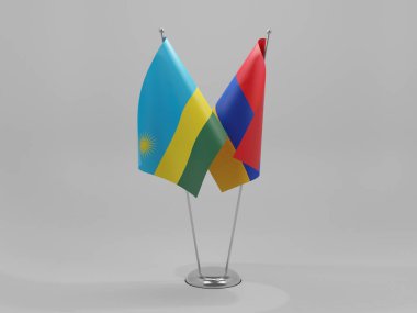 Ermenistan - Ruanda İşbirliği Bayrakları, Beyaz Arkaplan - 3D Render