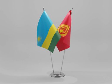 Kırgızistan - Ruanda İşbirliği Bayrakları, Beyaz Arkaplan - 3D Render