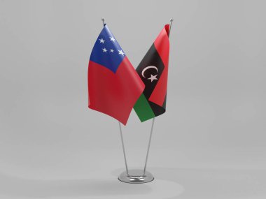 Libya - Samoa İşbirliği Bayrakları, Beyaz Arkaplan - 3D Render