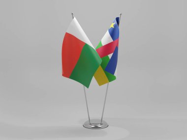 Orta Afrika Cumhuriyeti - Madagaskar İşbirliği Bayrakları, Beyaz Arkaplan - 3D Render
