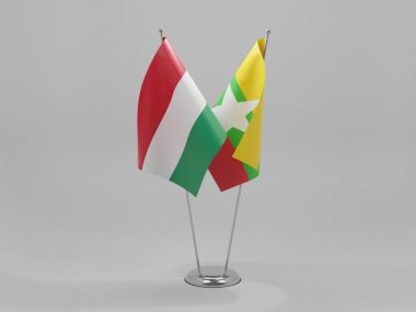 Myanmar - Macaristan İşbirliği Bayrakları, Beyaz Arkaplan - 3D Render
