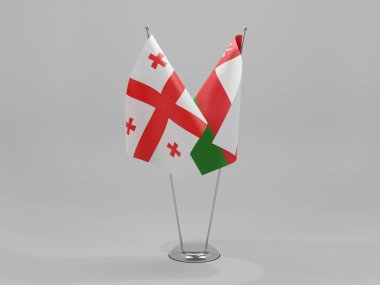 Umman - Georgia İşbirliği Bayrakları, Beyaz Arkaplan - 3D Render