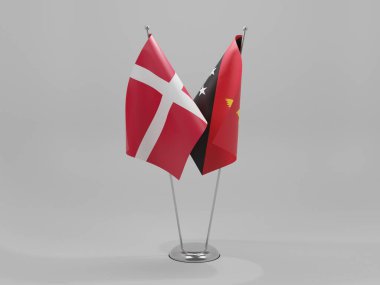 Papua Yeni Gine - Danimarka İşbirliği Bayrakları, Beyaz Arkaplan - 3D Render