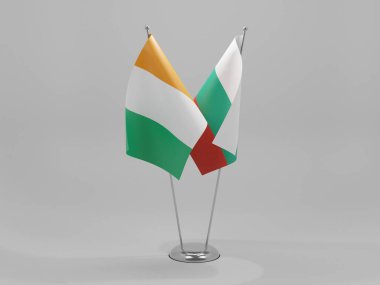 Bulgaristan - Cote D Filosu İşbirliği Bayrakları, Beyaz Arkaplan - 3D Render