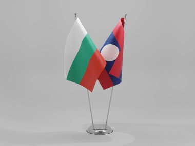 Laos - Bulgaristan İşbirliği Bayrakları, Beyaz Arkaplan - 3D Hazırlama