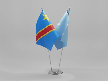 Mikronezya - Kongo Demokratik Cumhuriyeti İşbirliği Bayrakları, Beyaz Arkaplan - 3D Render