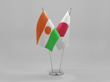 Japonya - Nijer İşbirliği Bayrakları, Beyaz Arkaplan - 3D Yapılandırma