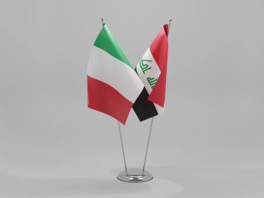 Irak - İtalya İşbirliği Bayrakları, Beyaz Arkaplan - 3D Yapılandırma