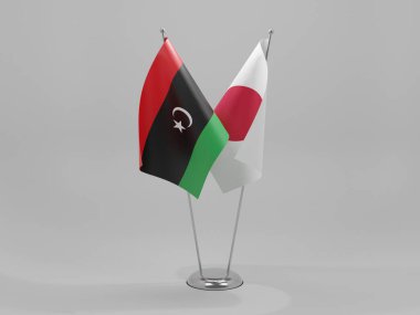 Japonya - Libya İşbirliği Bayrakları, Beyaz Arkaplan - 3D Yapılandırma
