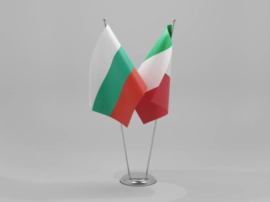 İtalya - Bulgaristan İşbirliği Bayrakları, Beyaz Arkaplan - 3D Hazırlama