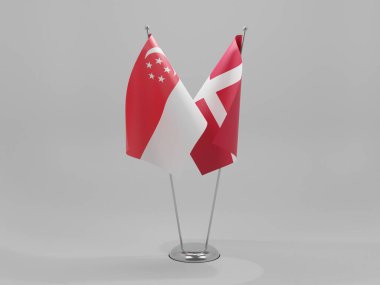 Danimarka - Singapur İşbirliği Bayrakları, Beyaz Arkaplan - 3D Render