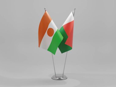 Madagaskar - Nijer İşbirliği Bayrakları, Beyaz Arkaplan - 3D Render