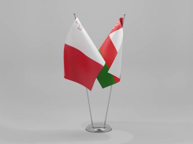 Umman - Malta İşbirliği Bayrakları, Beyaz Arkaplan - 3D Render