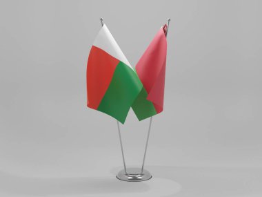 Belarus - Madagaskar İşbirliği Bayrakları, Beyaz Arkaplan - 3D Render