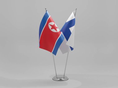 Finlandiya - Kuzey Kore İşbirliği Bayrakları, Beyaz Arkaplan - 3D Yapılandırma