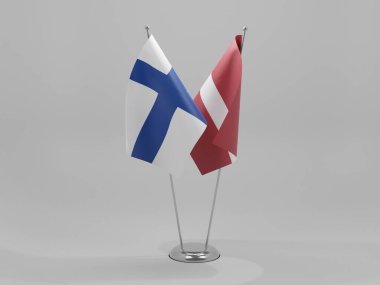 Letonya - Finlandiya İşbirliği Bayrakları, Beyaz Arkaplan - 3D Yapılandırma