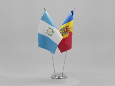 Moldova - Guatemala İşbirliği Bayrakları, Beyaz Arkaplan - 3D Render