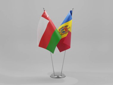 Moldova - Umman İşbirliği Bayrakları, Beyaz Arkaplan - 3D Render