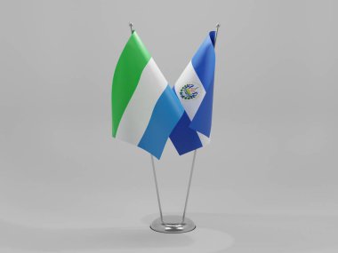 El Salvador - Sierra Leone İşbirliği Bayrakları, Beyaz Arkaplan - 3D Render