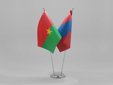 Moğolistan - Burkina Faso İşbirliği Bayrakları, Beyaz Arkaplan - 3D Render