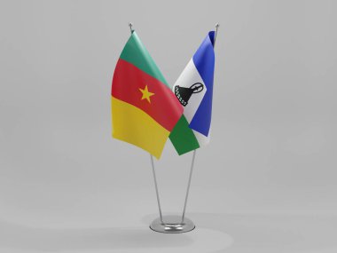 Lesotho - Kamerun İşbirliği Bayrakları, Beyaz Arkaplan - 3D Render