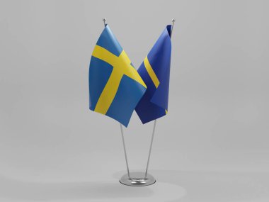 Nauru - İsveç İşbirliği Bayrakları, Beyaz Arkaplan - 3D Render
