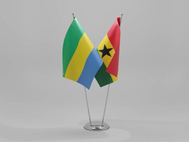 Gana - Gabon İşbirliği Bayrakları, Beyaz Arkaplan - 3D Render