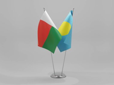 Palau - Madagaskar İşbirliği Bayrakları, Beyaz Arkaplan - 3D Render