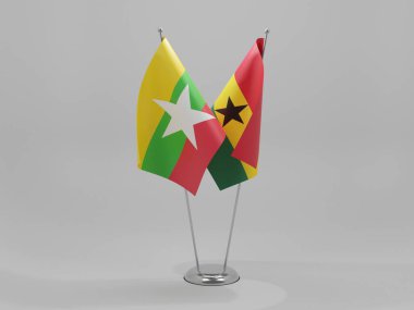 Gana - Myanmar İşbirliği Bayrakları, Beyaz Arkaplan - 3D Render