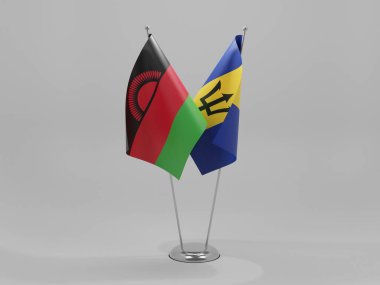 Barbados - Malavi İşbirliği Bayrakları, Beyaz Arkaplan - 3D Render
