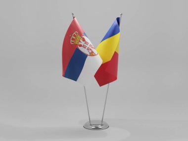 Romanya - Sırbistan İşbirliği Bayrakları, Beyaz Arkaplan - 3D Hazırlama