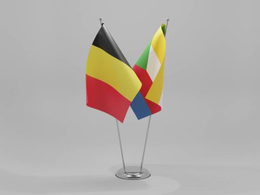 Komoros - Belçika İşbirliği Bayrakları, Beyaz Arkaplan - 3D Render