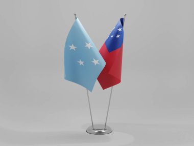 Samoa - Mikronezya İşbirliği Bayrakları, Beyaz Arkaplan - 3D Render